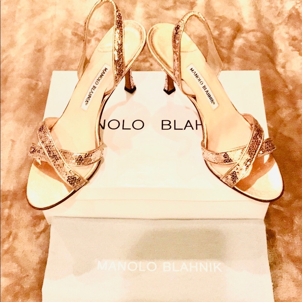 Rose Gold Sequined Manolo Blahnik sandals 39.5